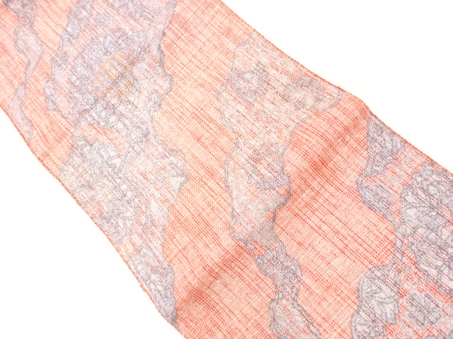 アンティーク　手織り真綿紬道長取りに華紋模様織り出し名古屋帯